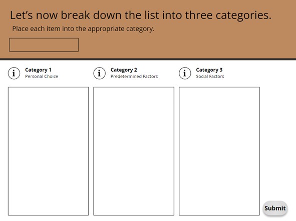 Screenshot of draggable fill in the blanks activity.