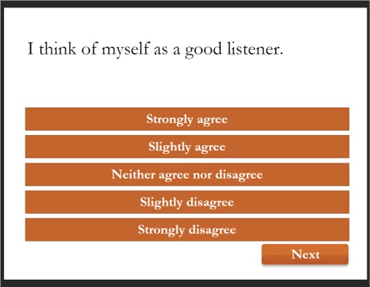 Screenshot of the scored survey - Likert scale activity.