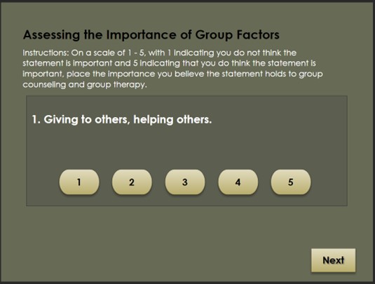 Screenshot of the scored survey - numerical scale activity.