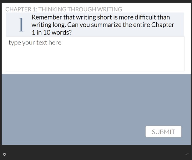 Screenshot of the writing prompts with feedback activity.