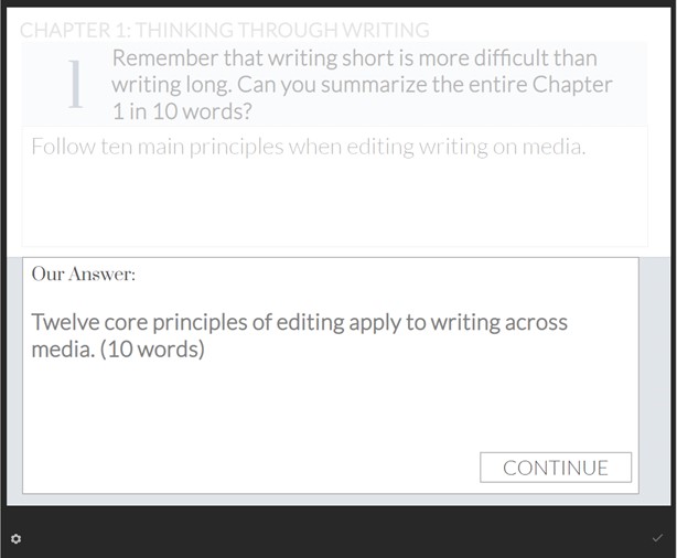 Screenshot of the writing prompts with feedback activity.